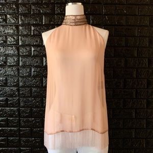 Ralph Lauren Light Pink Sheer Beaded Tunic Blouse